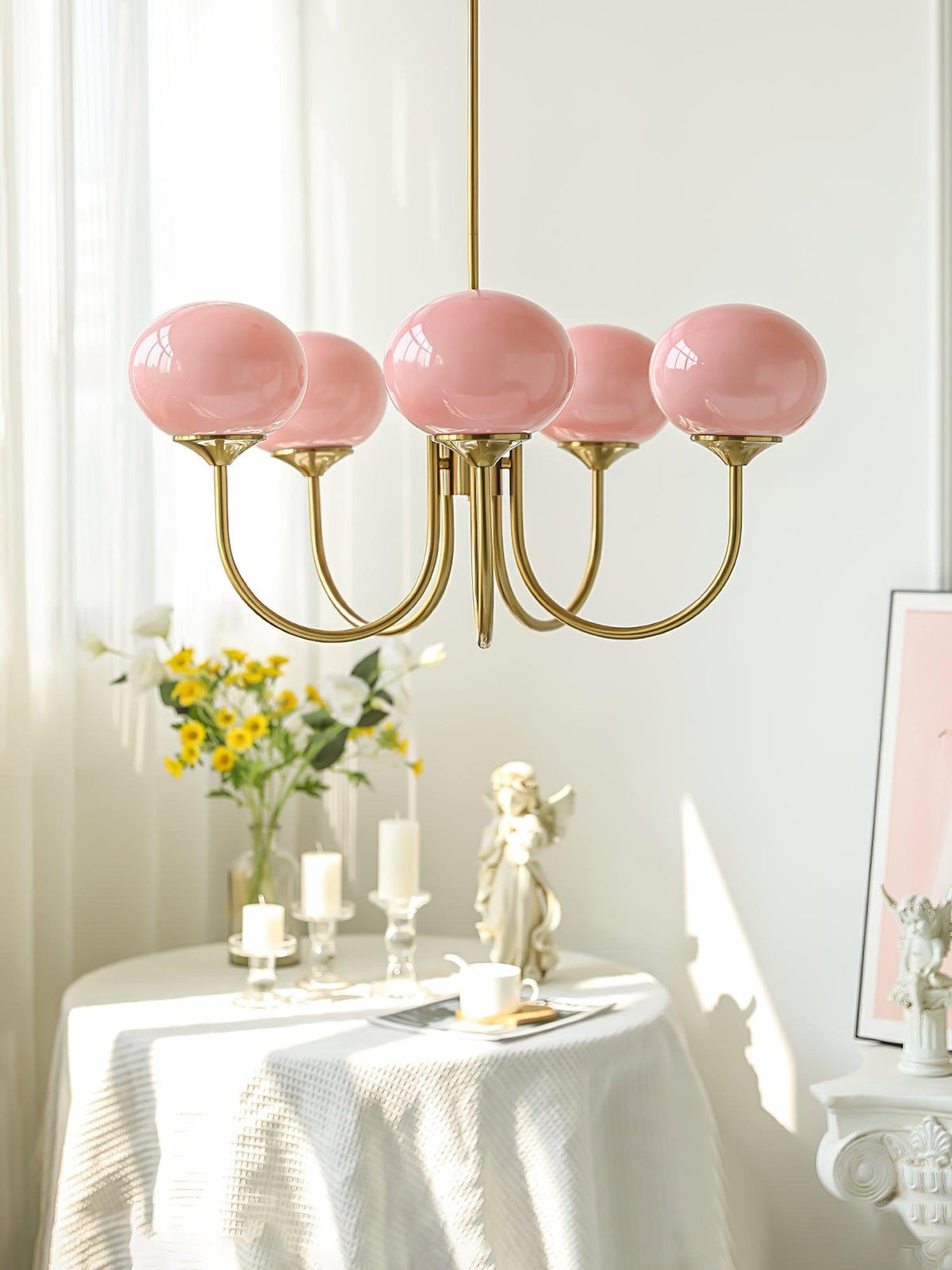 Velenian lampadario globi vetro Rosa Finitura Oro
