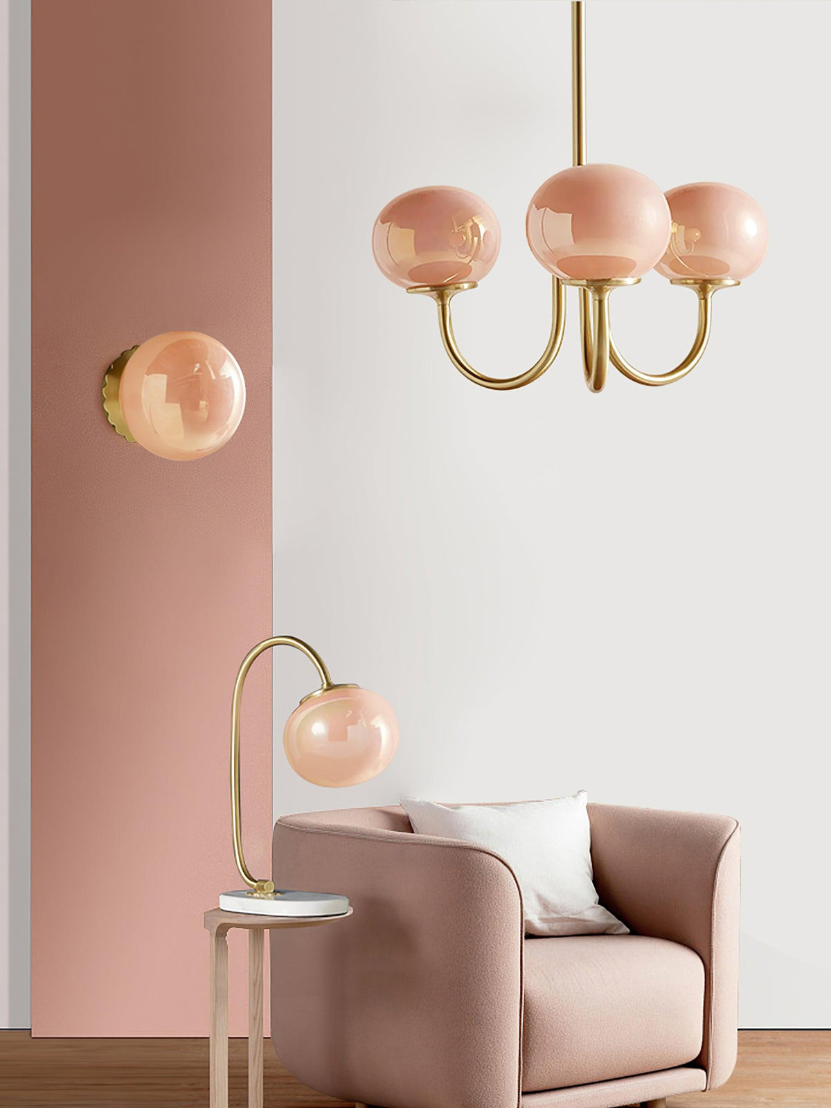 Velenian lampadario globi vetro Rosa Finitura Oro
