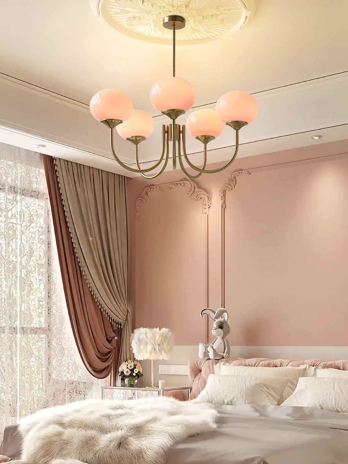 Velenian lampadario globi vetro Rosa Finitura Oro