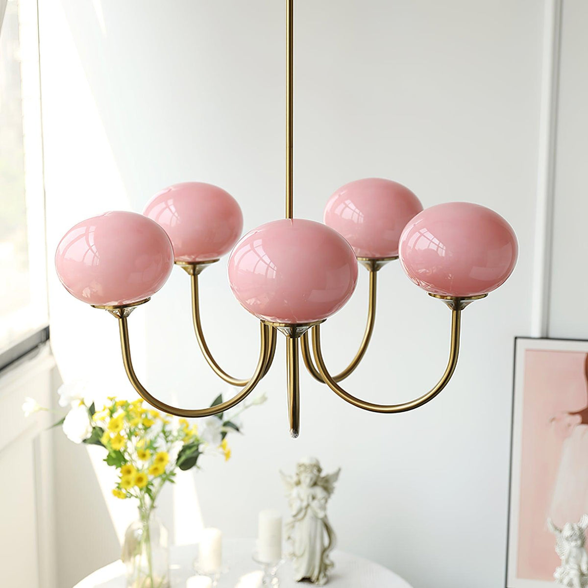 Velenian lampadario globi vetro Rosa Finitura Oro