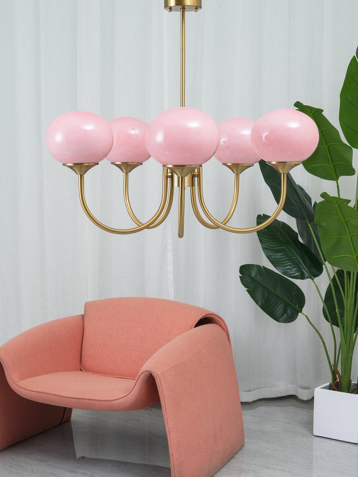 Velenian lampadario globi vetro Rosa Finitura Oro