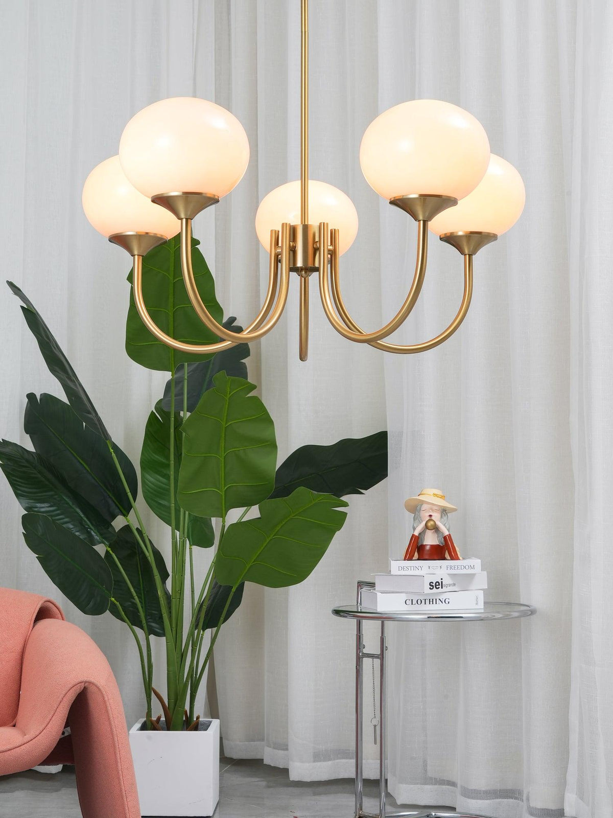 Velenian lampadario globi vetro Rosa Finitura Oro