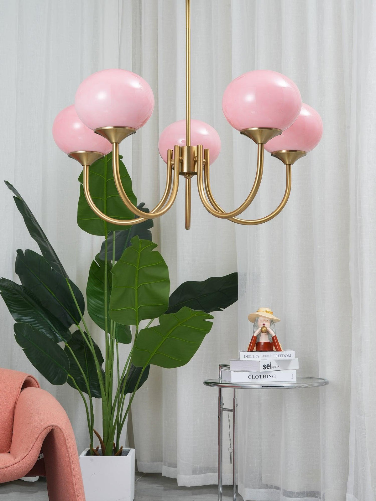 Velenian lampadario globi vetro Rosa Finitura Oro