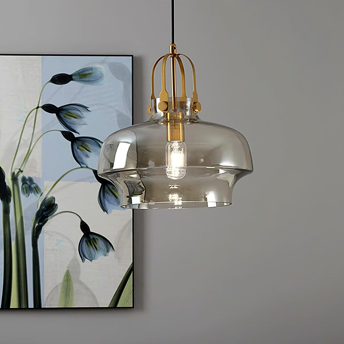 Liorarise lampada a sospensione in vetro Ambrato con Finiture in ottone