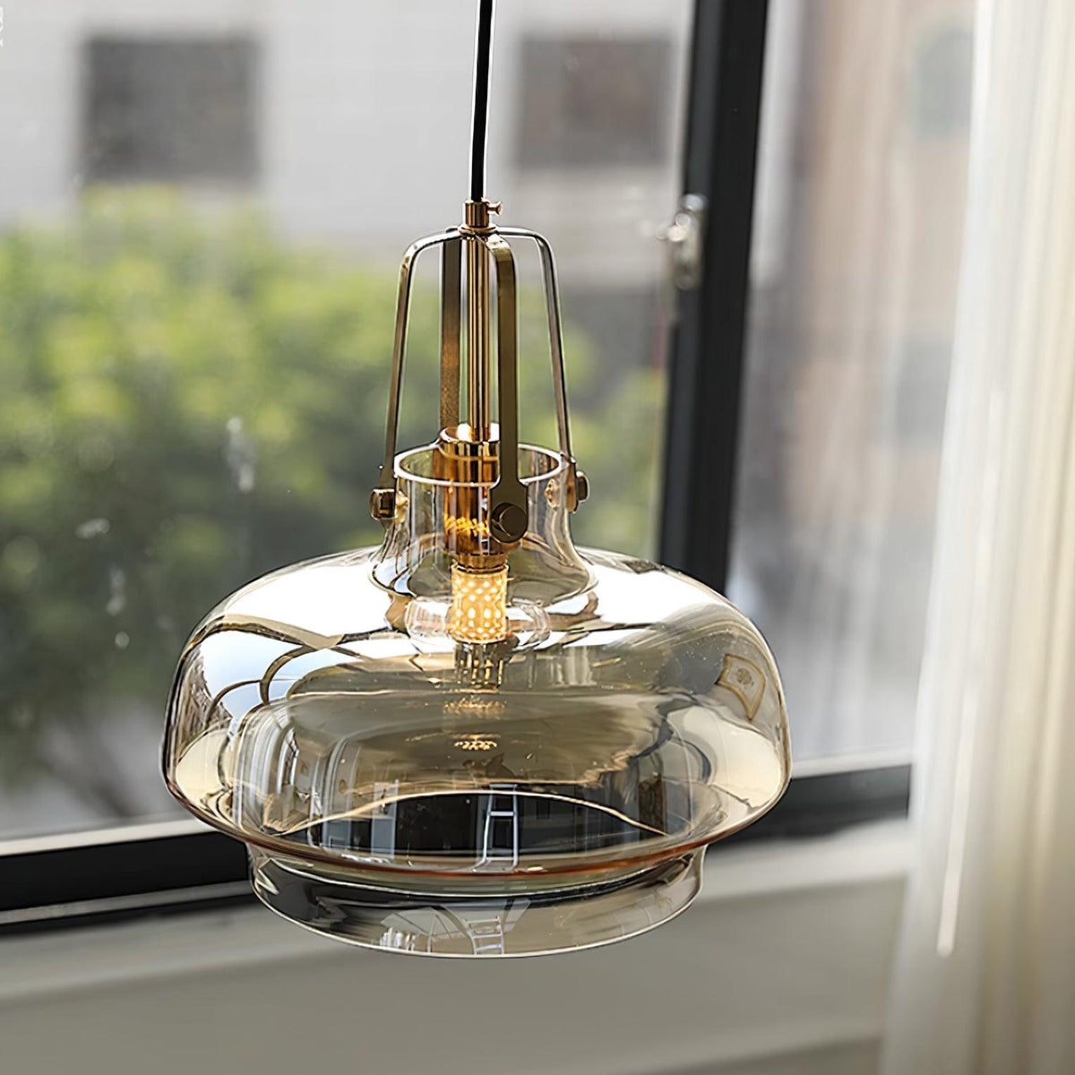Liorarise lampada a sospensione in vetro Ambrato con Finiture in ottone