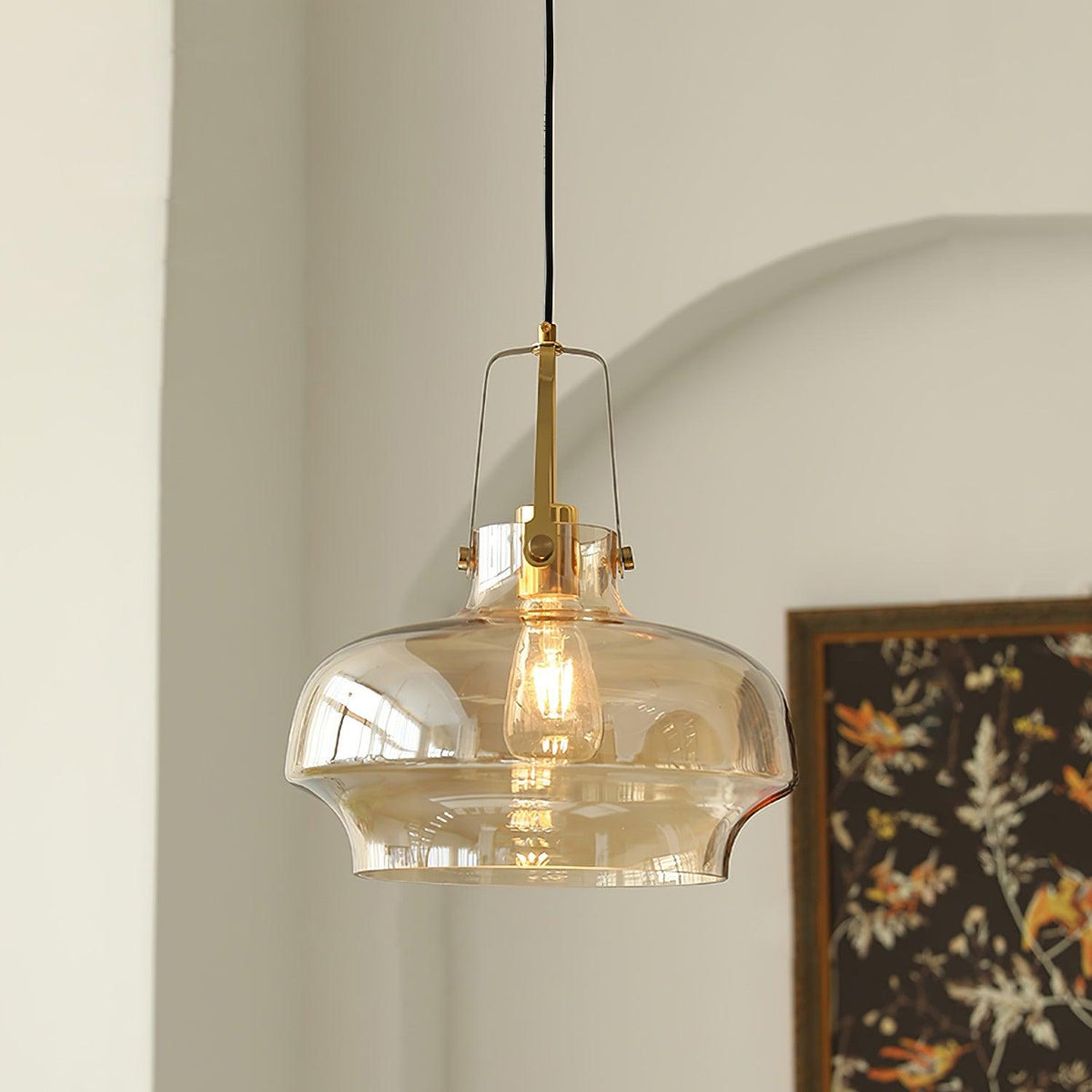 Liorarise lampada a sospensione in vetro Ambrato con Finiture in ottone