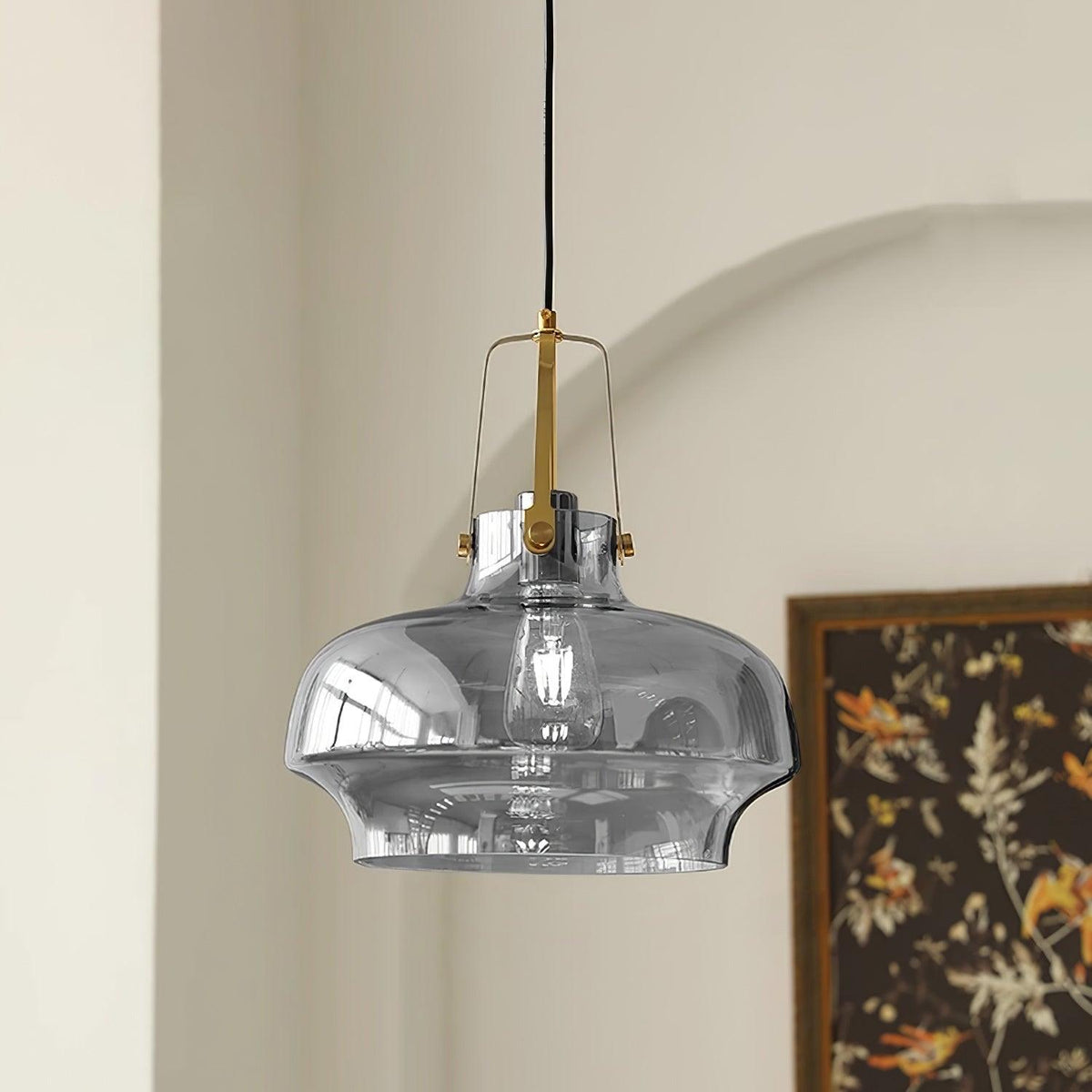 Liorarise lampada a sospensione in vetro Ambrato con Finiture in ottone