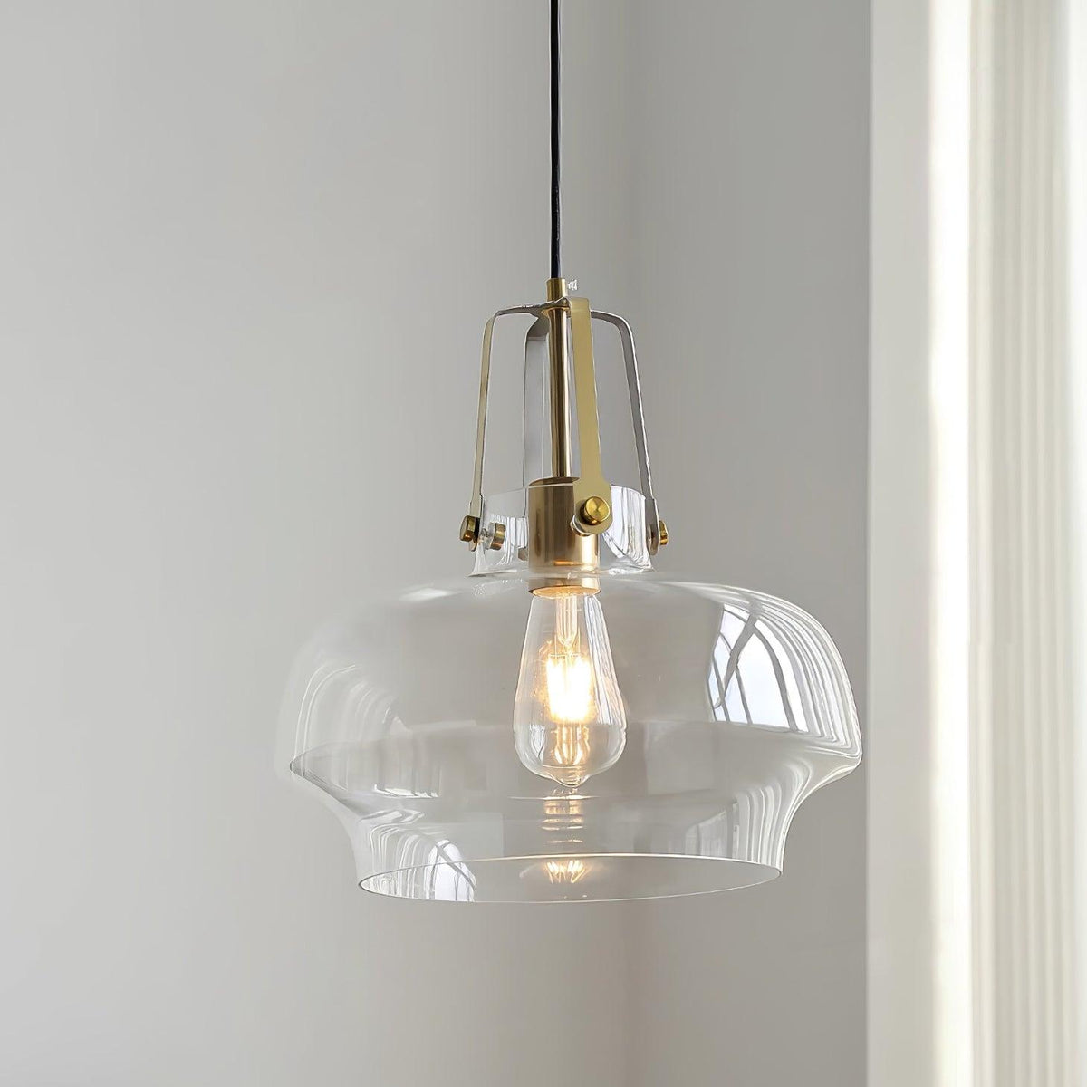 Liorarise lampada a sospensione in vetro Ambrato con Finiture in ottone