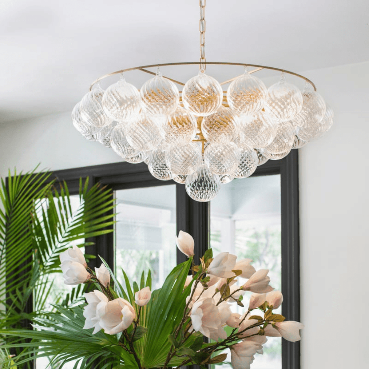 Velineon lampadario sfera in vetro Trasparente ottone Antico elegante