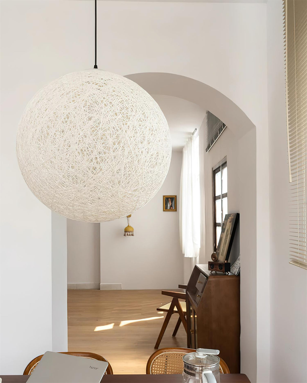 Rovira lampada a sospensione Canapa Intrecciata sfera Bohemian