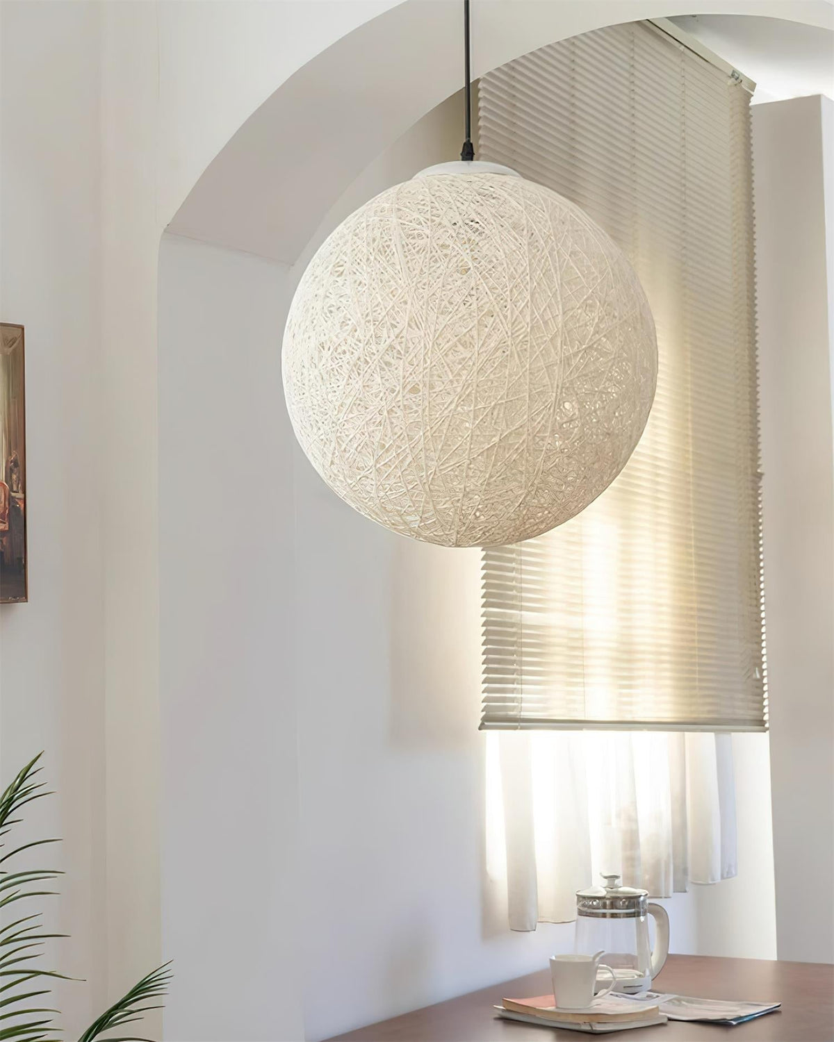 Rovira lampada a sospensione Canapa Intrecciata sfera Bohemian