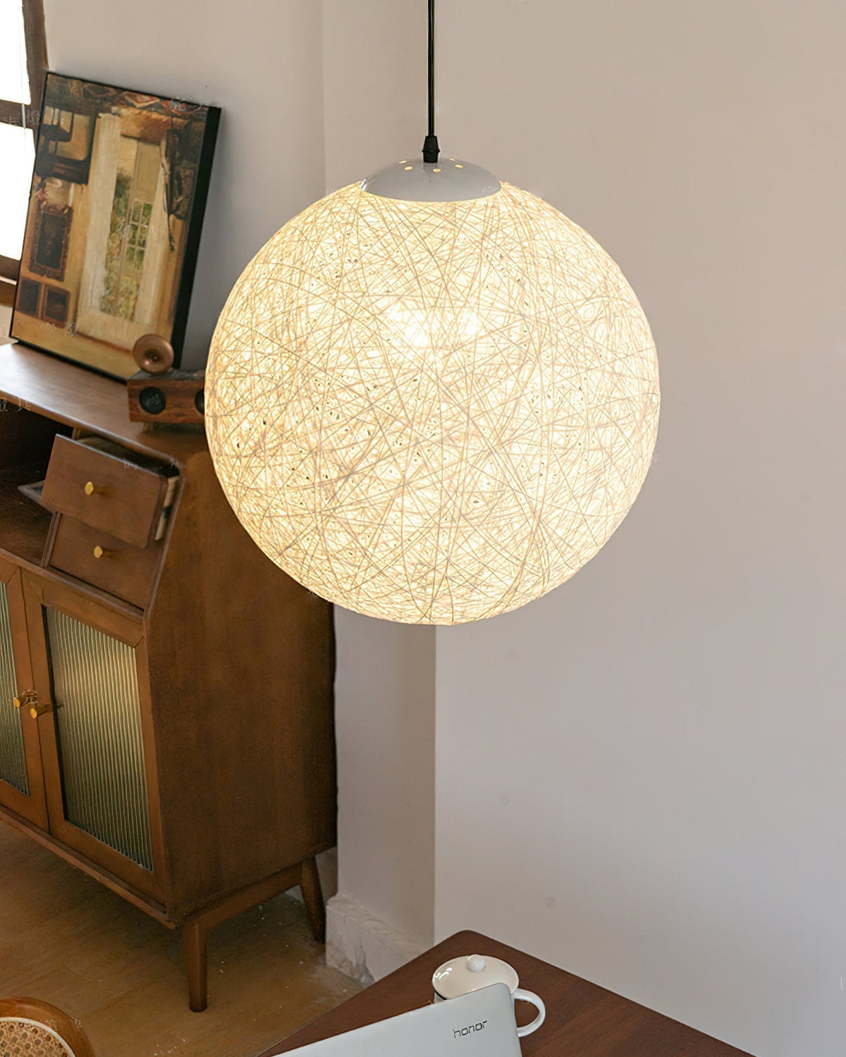 Rovira lampada a sospensione Canapa Intrecciata sfera Bohemian