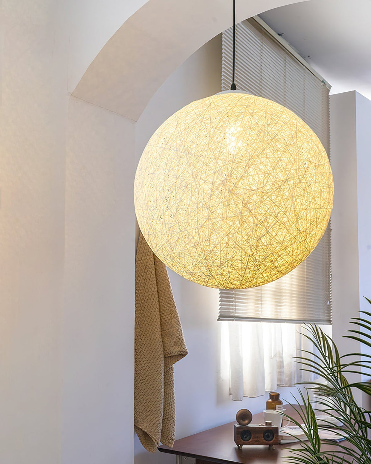 Rovira lampada a sospensione Canapa Intrecciata sfera Bohemian