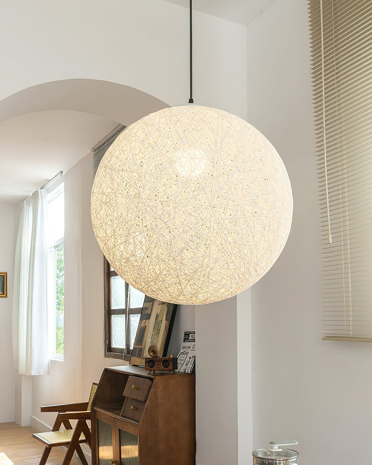 Rovira lampada a sospensione Canapa Intrecciata sfera Bohemian