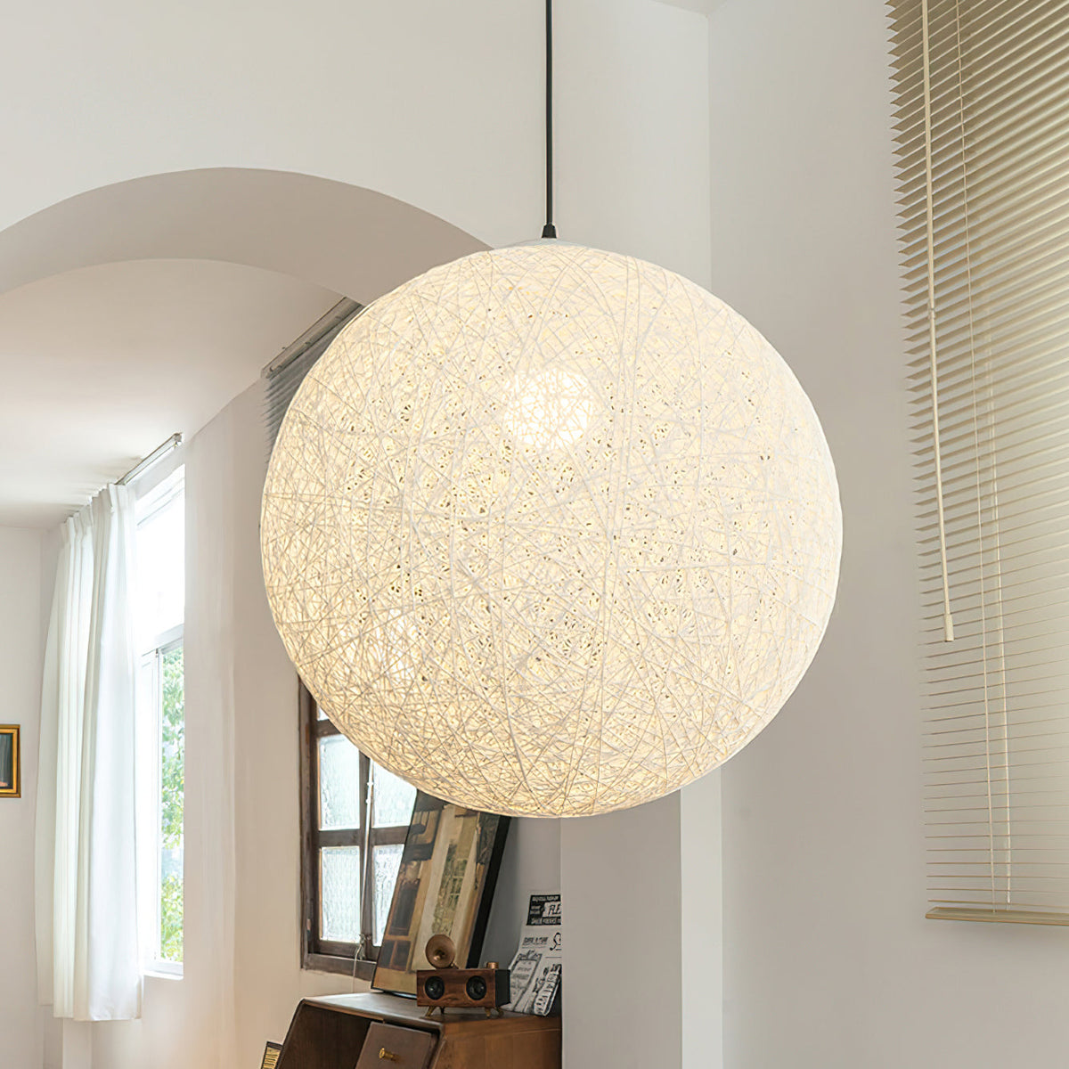 Rovira lampada a sospensione Canapa Intrecciata sfera Bohemian