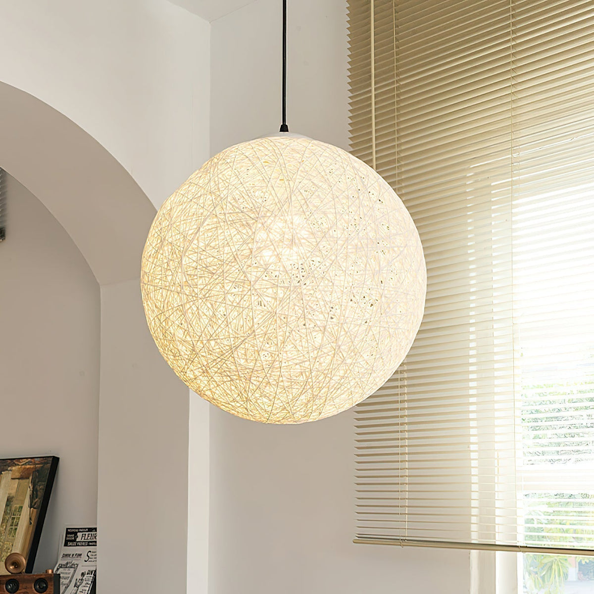 Rovira lampada a sospensione Canapa Intrecciata sfera Bohemian
