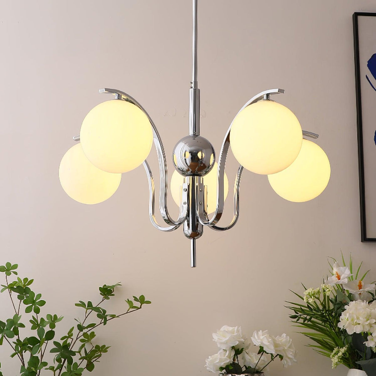 Eiroaria lampadario in vetro cromato Modo Deco elegante