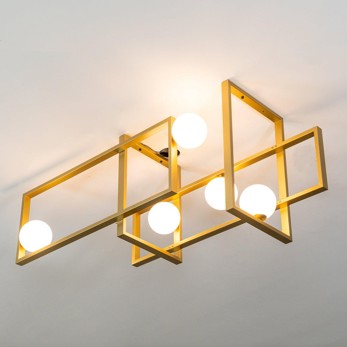 Veliiel lampadario Mondrian Geometrico in vetro e ottone moderno