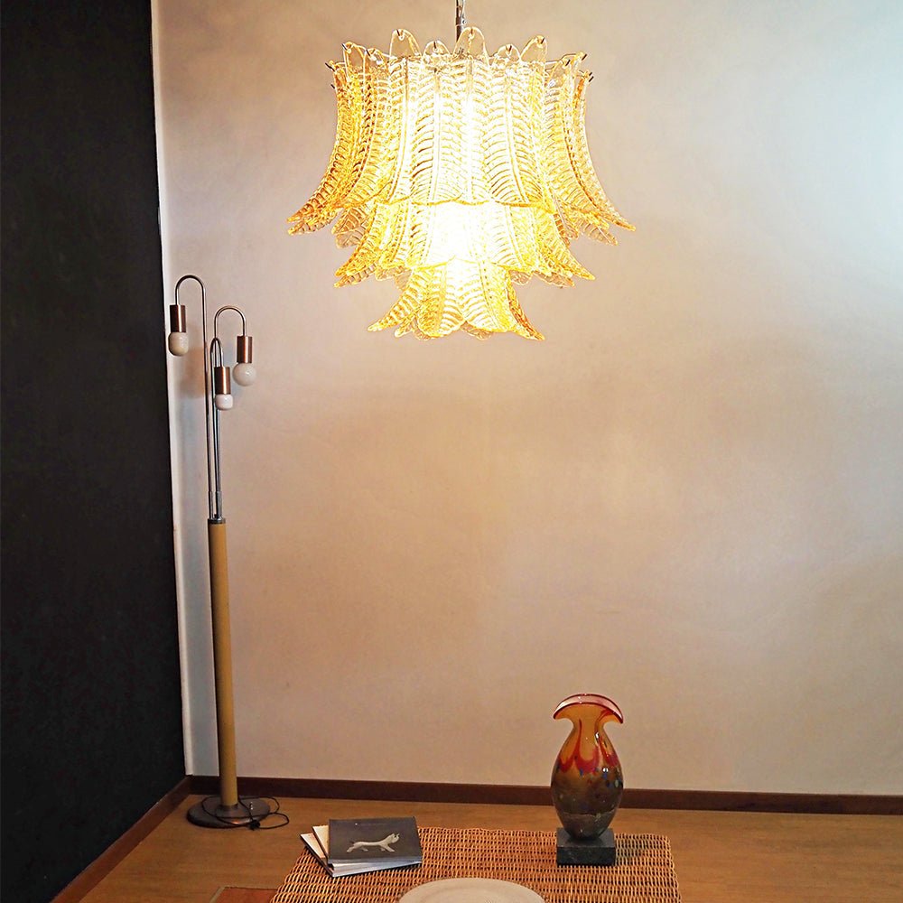 Lioreelle lampadario Foglie in vetro Ambrato Stratificato Eleganza Veneziana