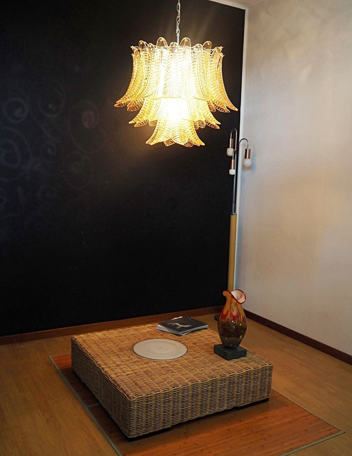 Lioreelle lampadario Foglie in vetro Ambrato Stratificato Eleganza Veneziana