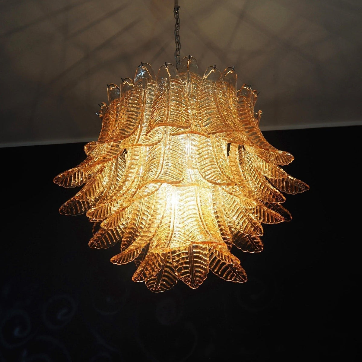 Lioreelle lampadario Foglie in vetro Ambrato Stratificato Eleganza Veneziana