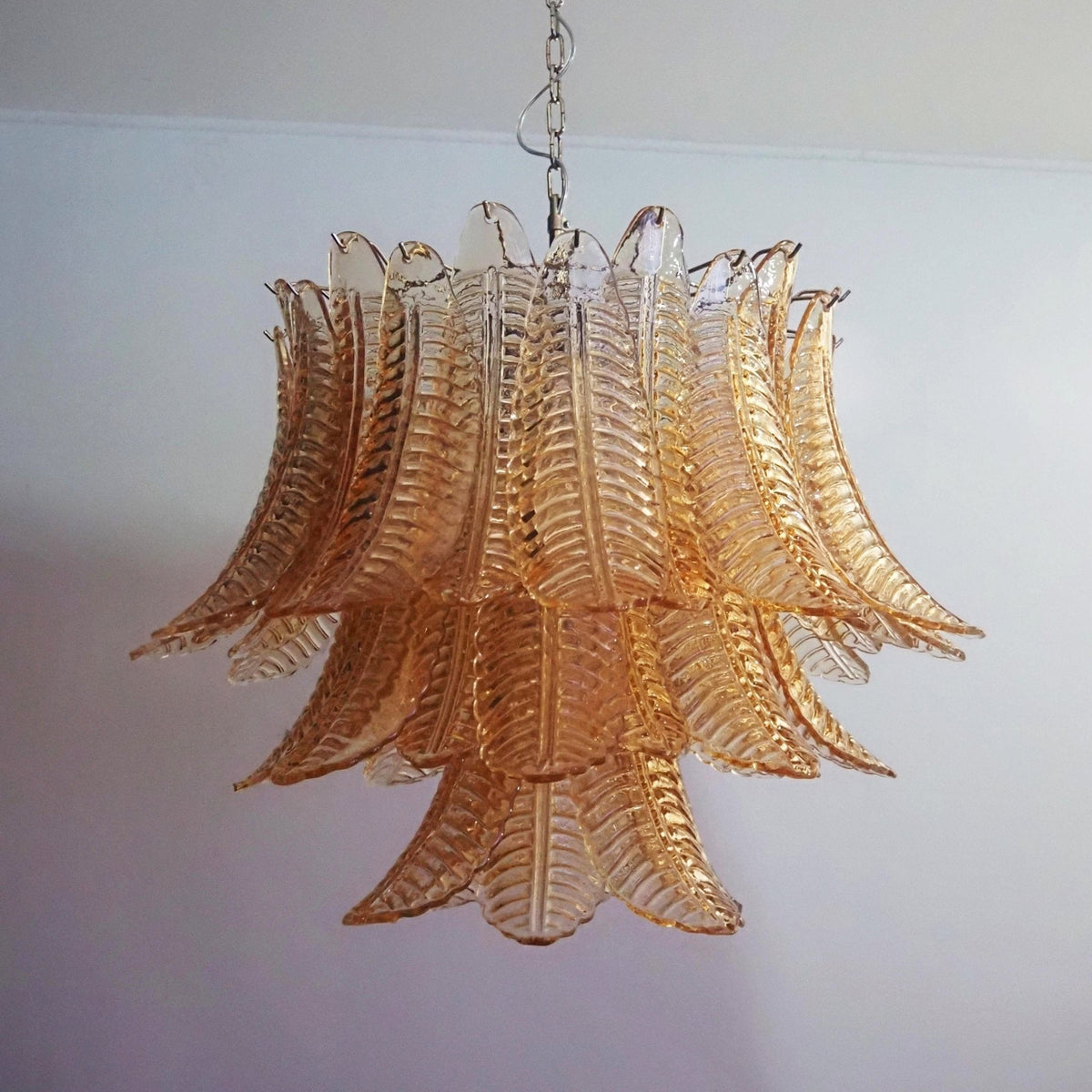Lioreelle lampadario Foglie in vetro Ambrato Stratificato Eleganza Veneziana