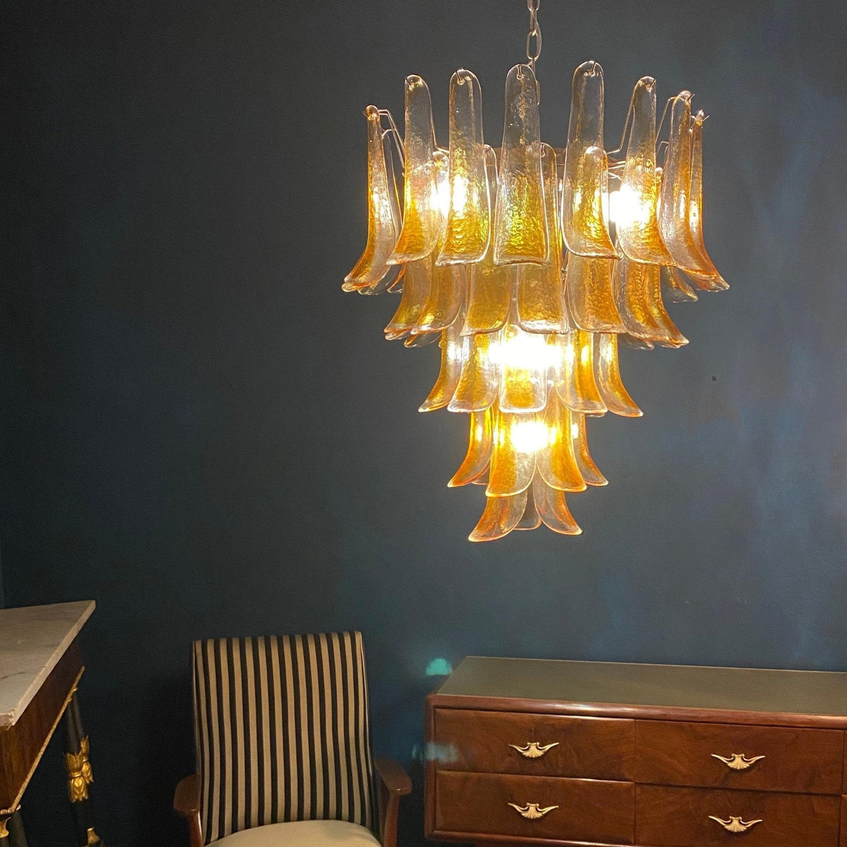 Celorian lampadario petali ambra vetro Murano a Livelli Loto