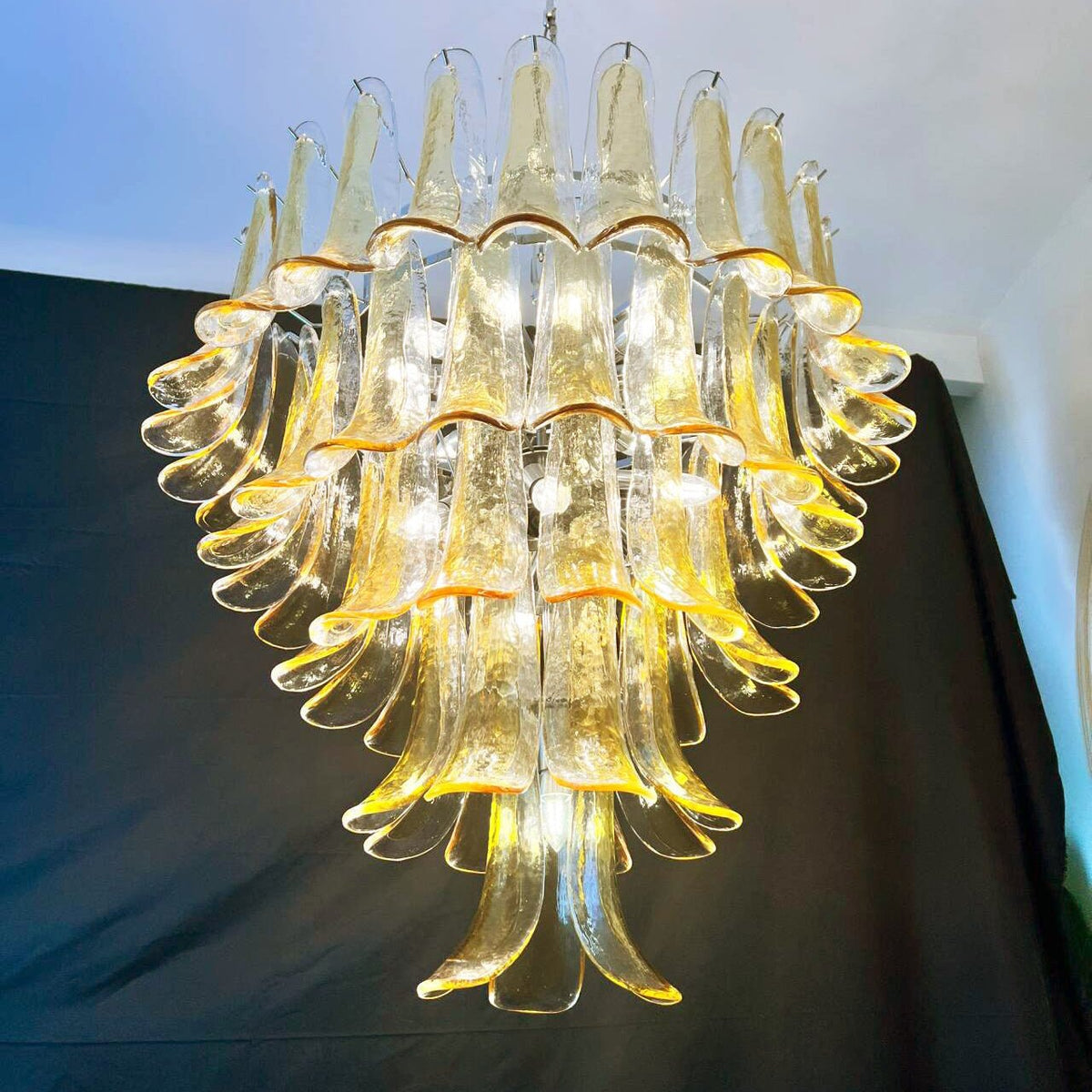 Celorian lampadario petali ambra vetro Murano a Livelli Loto