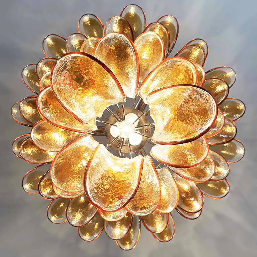 Celorian lampadario petali ambra vetro Murano a Livelli Loto