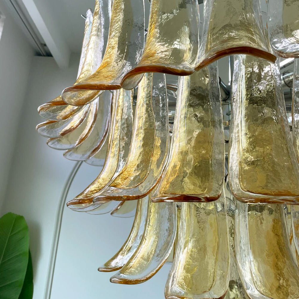 Celorian lampadario petali ambra vetro Murano a Livelli Loto