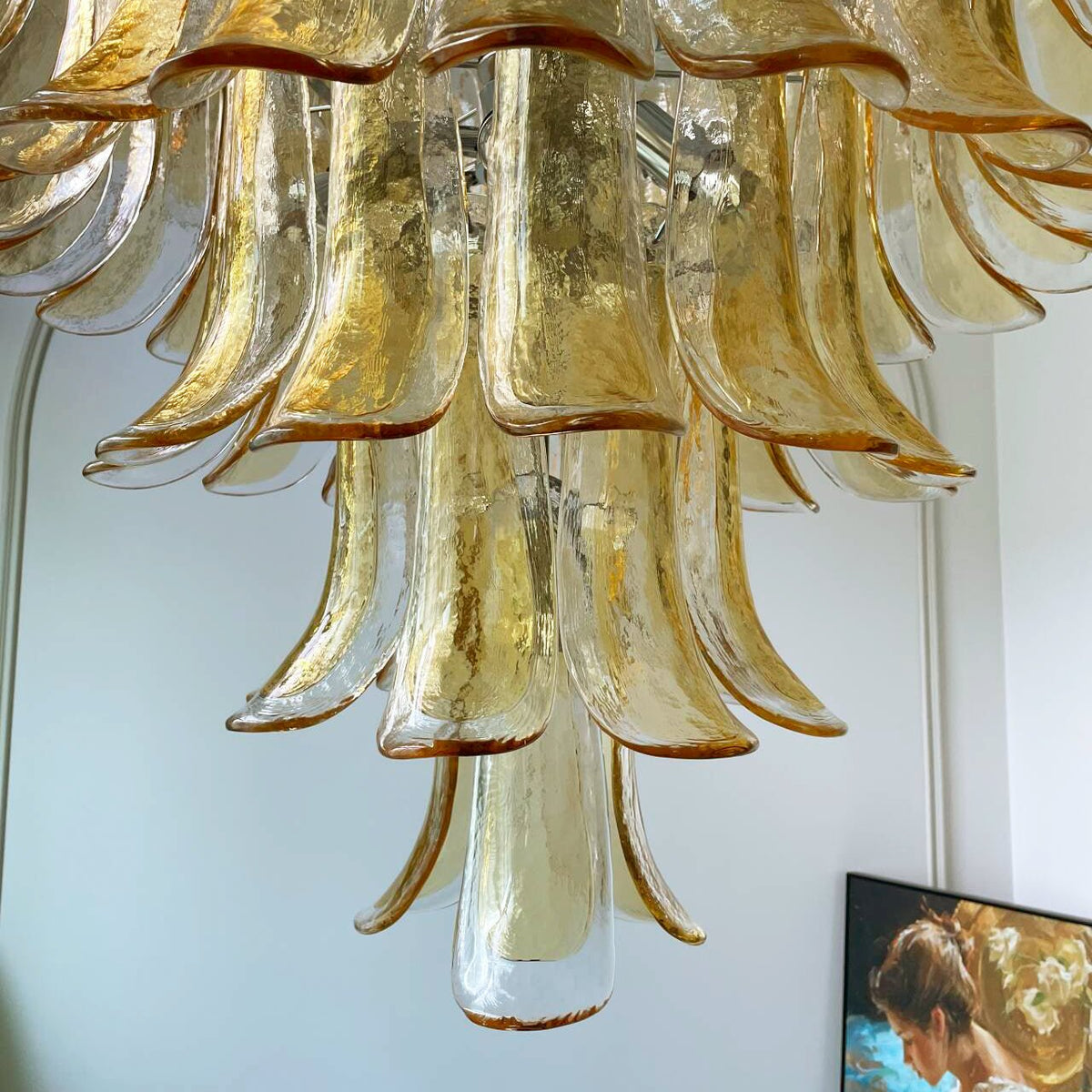 Celorian lampadario petali ambra vetro Murano a Livelli Loto
