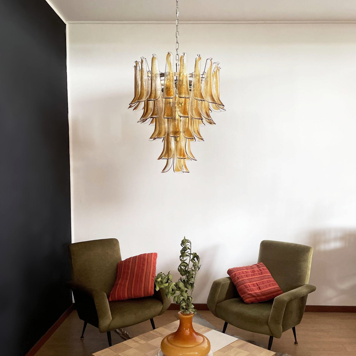 Celorian lampadario petali ambra vetro Murano a Livelli Loto