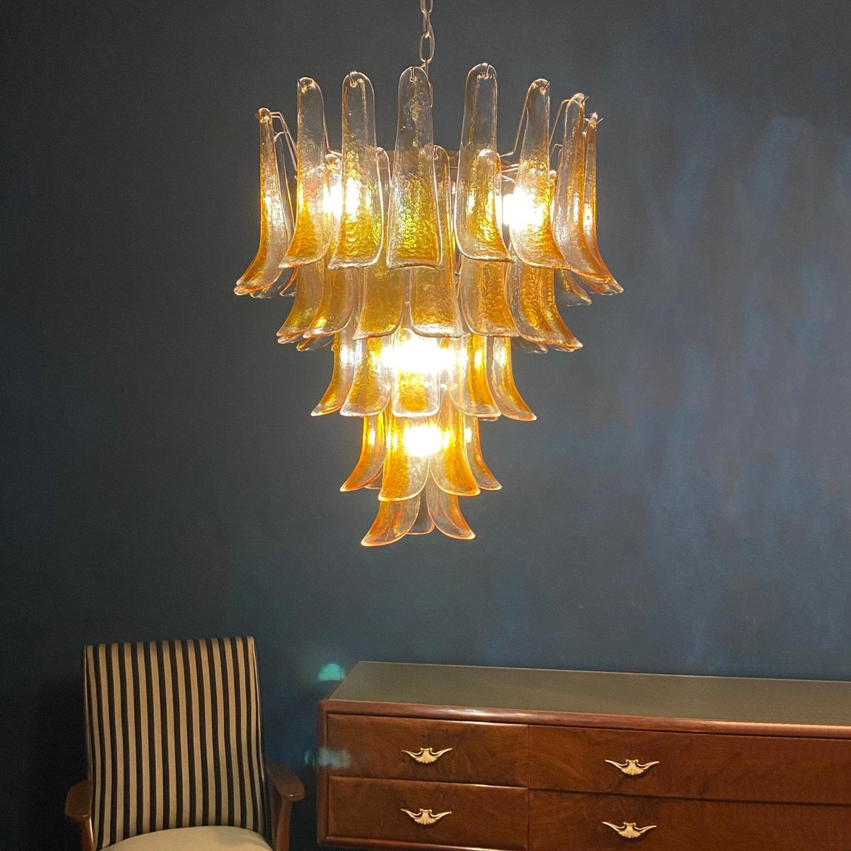Celorian lampadario petali ambra vetro Murano a Livelli Loto