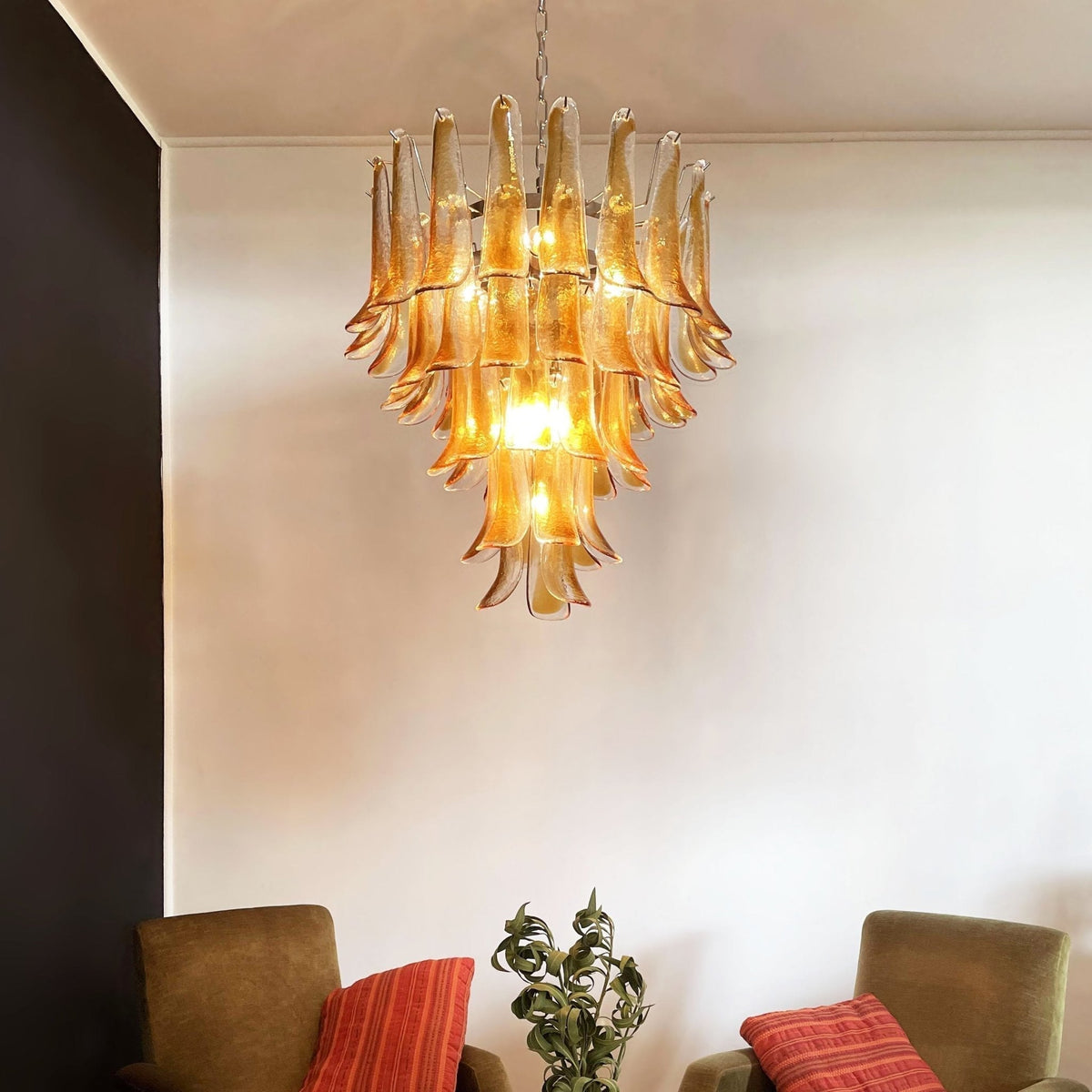 Celorian lampadario petali ambra vetro Murano a Livelli Loto