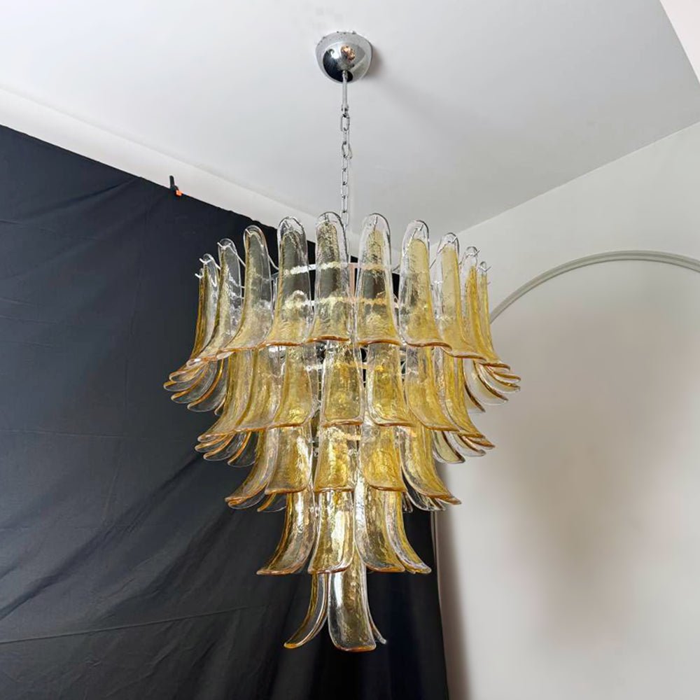 Celorian lampadario petali ambra vetro Murano a Livelli Loto