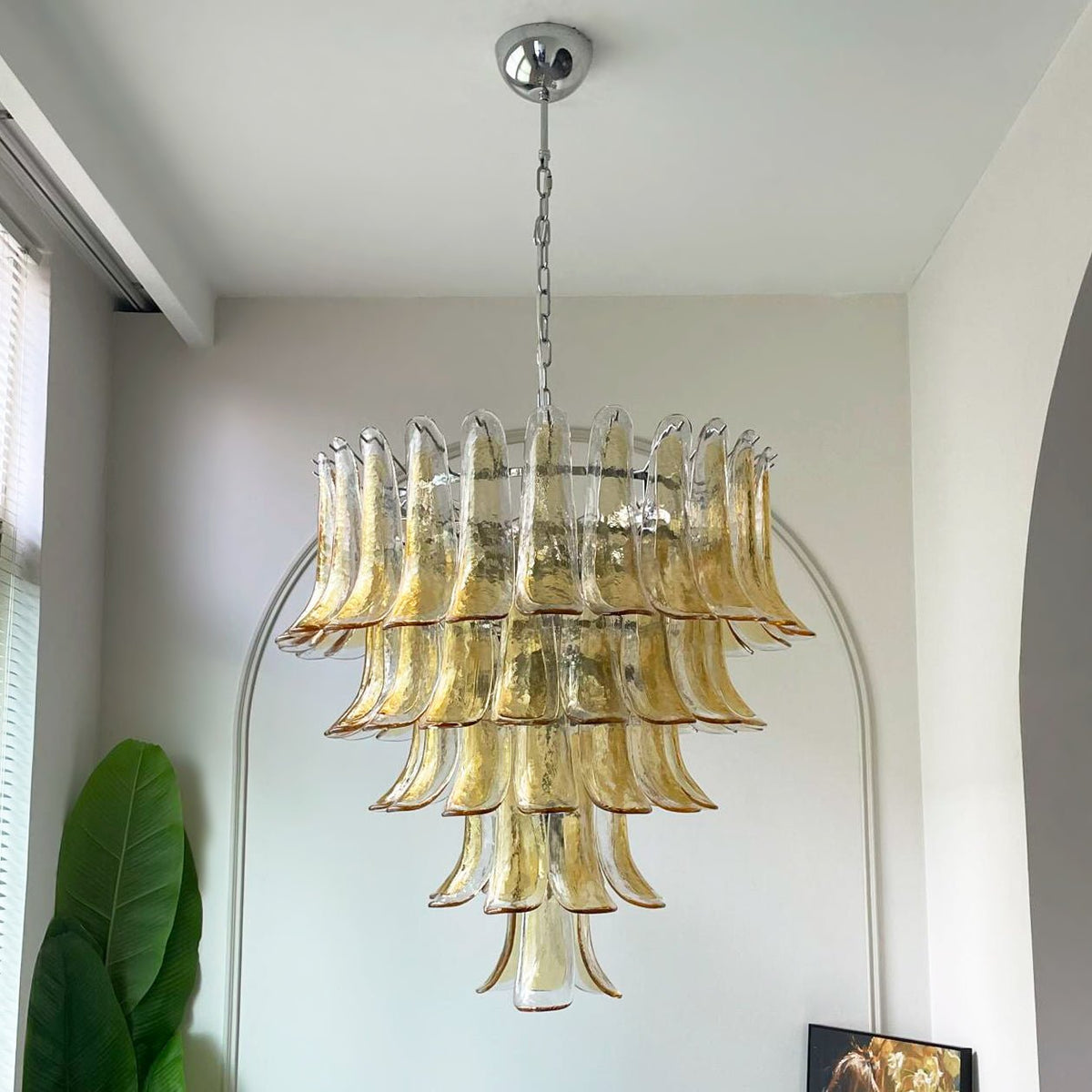 Celorian lampadario petali ambra vetro Murano a Livelli Loto