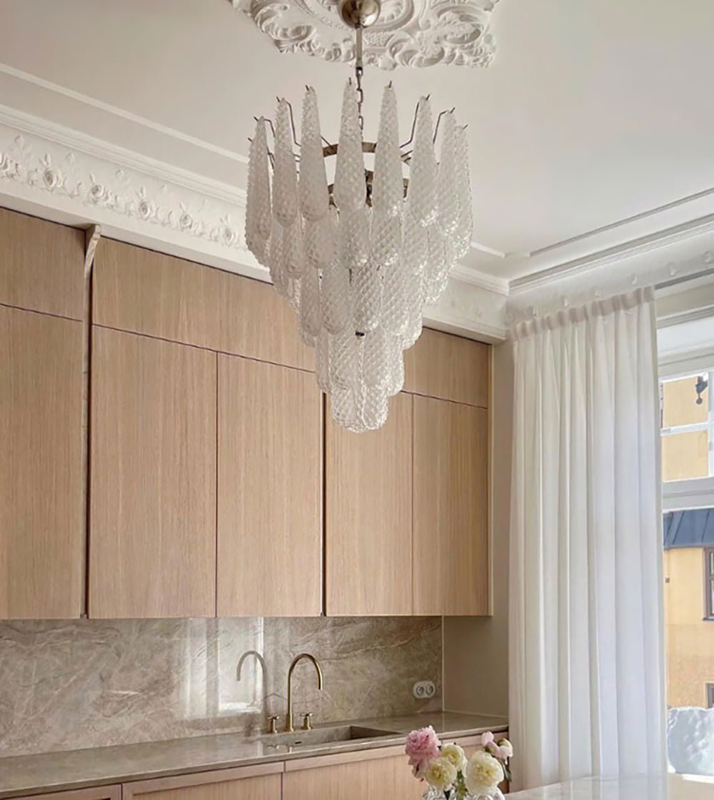 Lioralella lampadario Gocce Trasparenti vetro di Murano Cascata Diamante