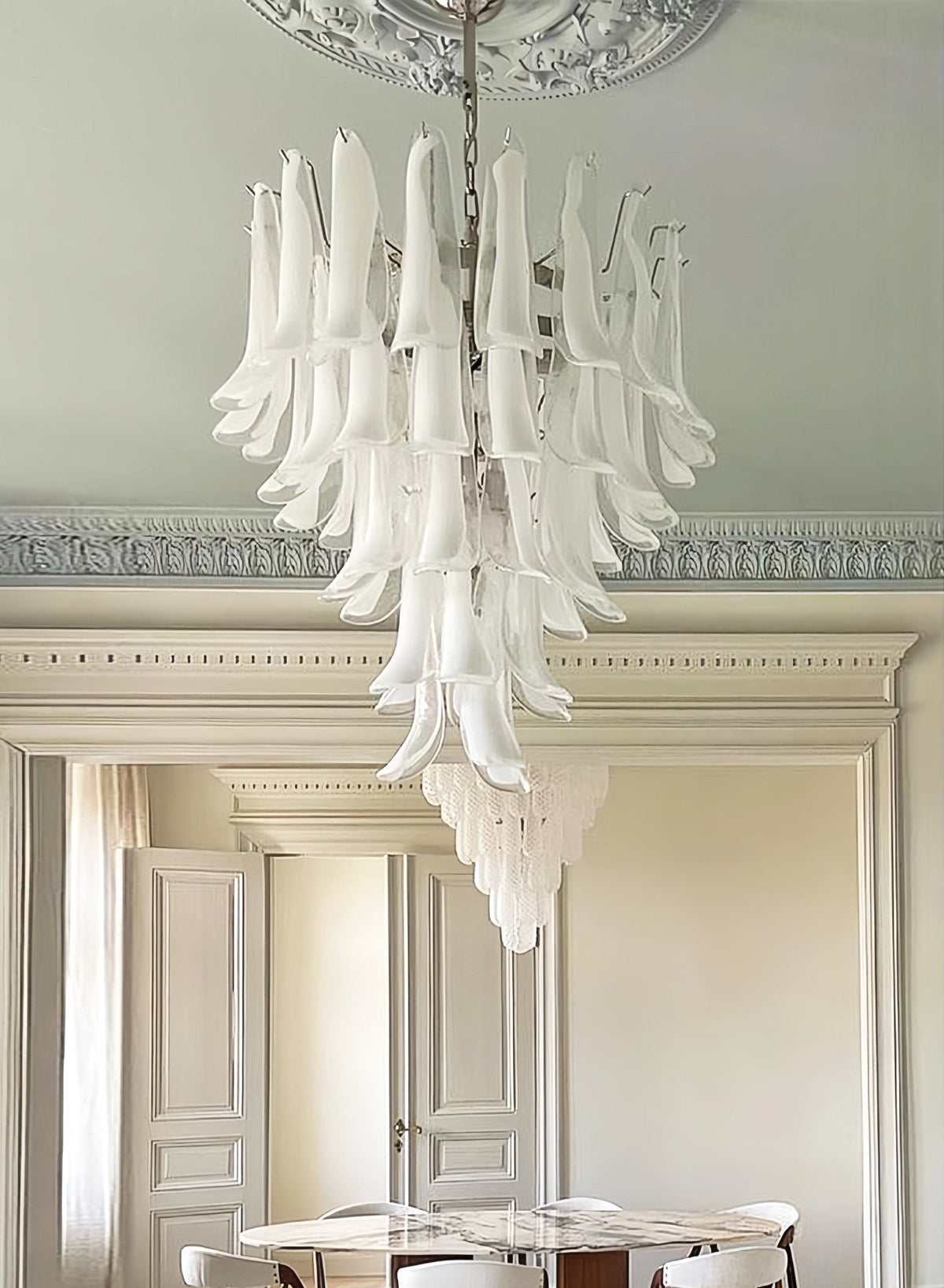 Eiroian lampadario vintage in vetro di Murano trasparente a petali