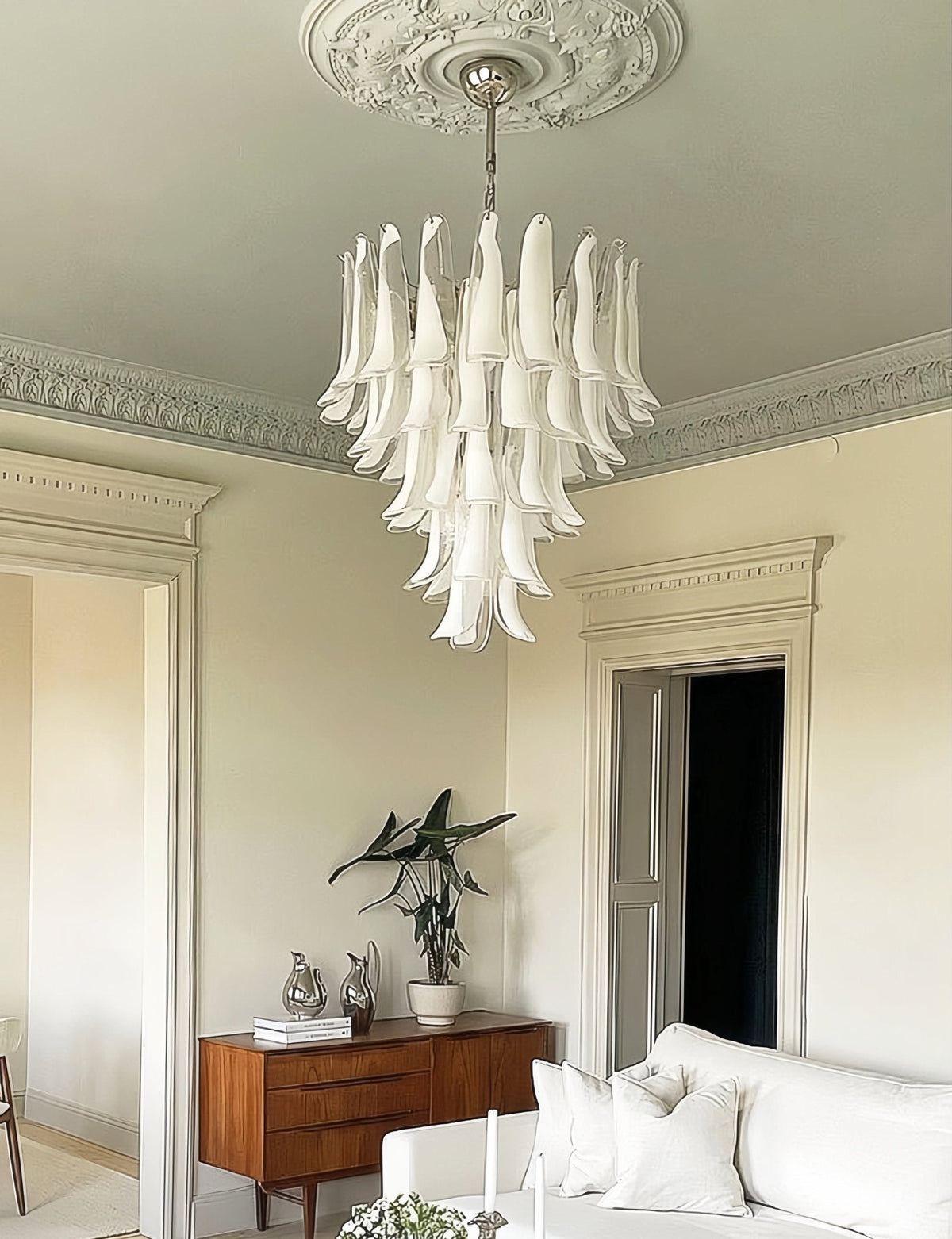 Eiroian lampadario vintage in vetro di Murano trasparente a petali