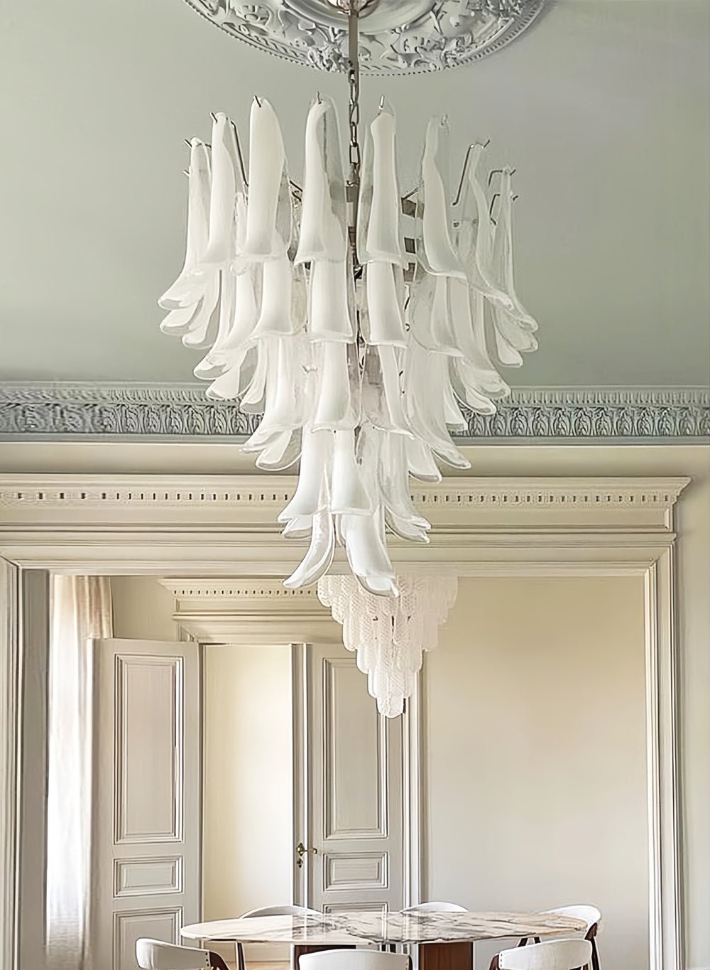 Eiroian lampadario vintage in vetro di Murano trasparente a petali