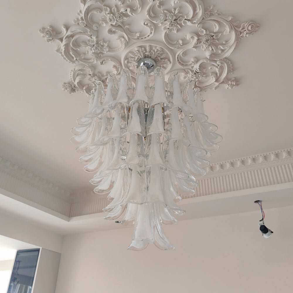 Eiroian lampadario vintage in vetro di Murano trasparente a petali