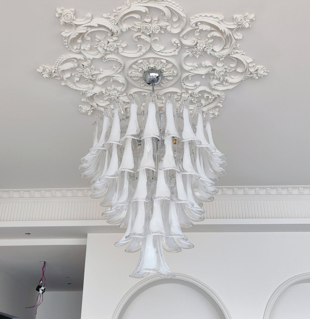 Eiroian lampadario vintage in vetro di Murano trasparente a petali