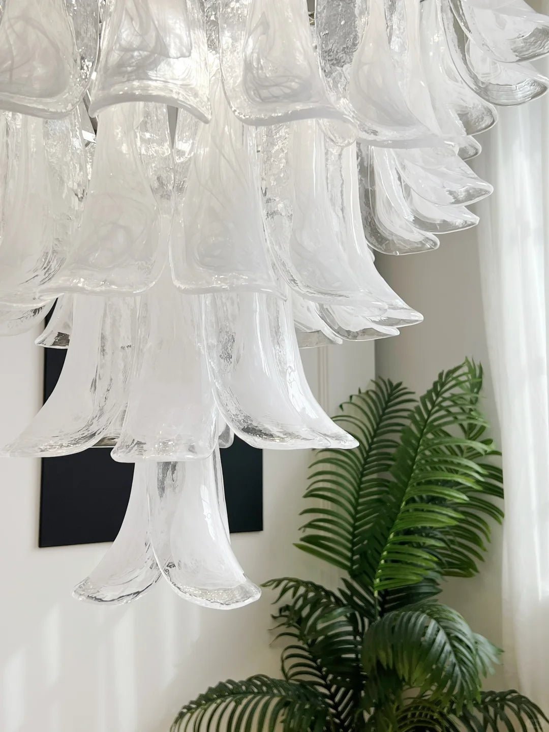 Eiroian lampadario vintage in vetro di Murano trasparente a petali