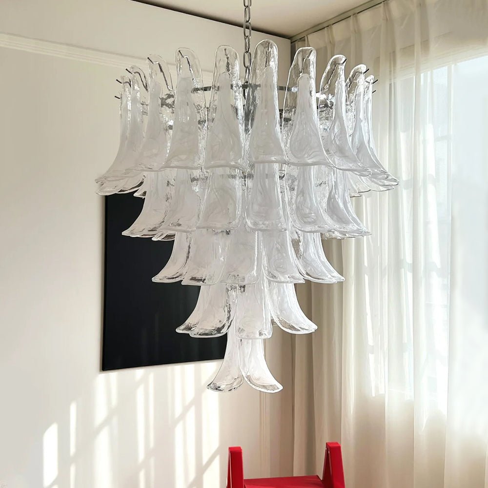 Eiroian lampadario vintage in vetro di Murano trasparente a petali