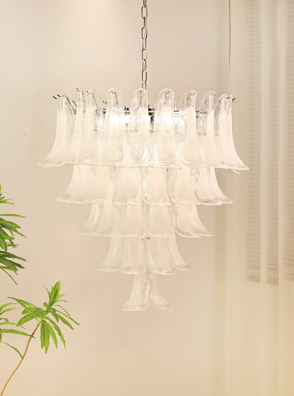 Eiroian lampadario vintage in vetro di Murano trasparente a petali