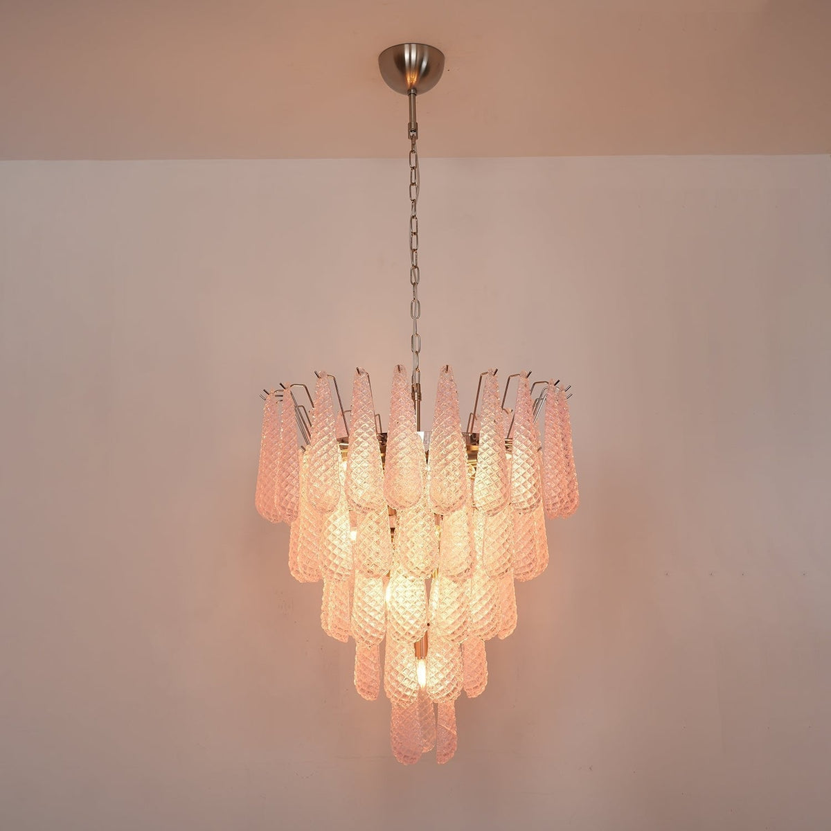 Veliena lampadario Gocce Rosa vetro Murano Motivo Diamante Cascata