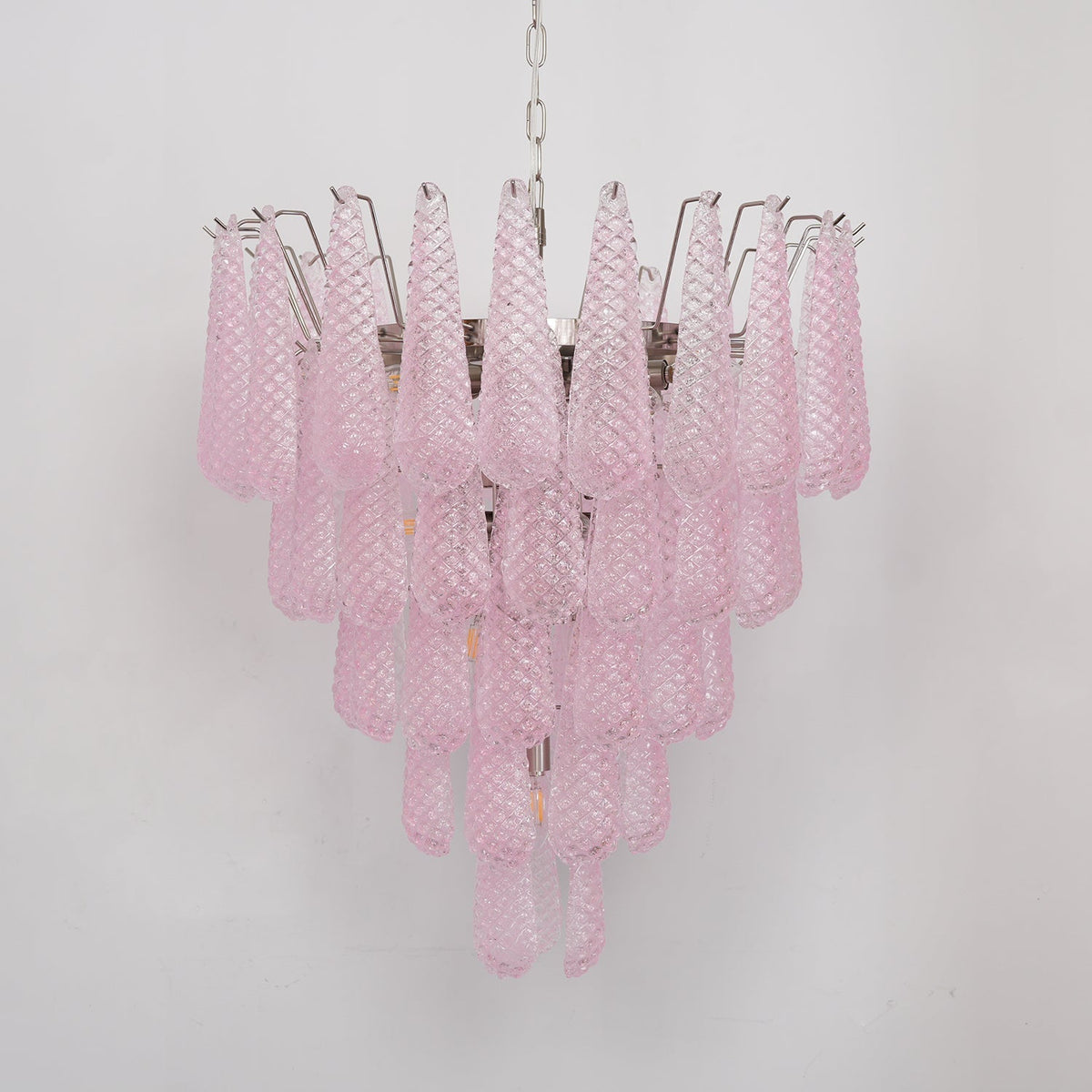 Veliena lampadario Gocce Rosa vetro Murano Motivo Diamante Cascata