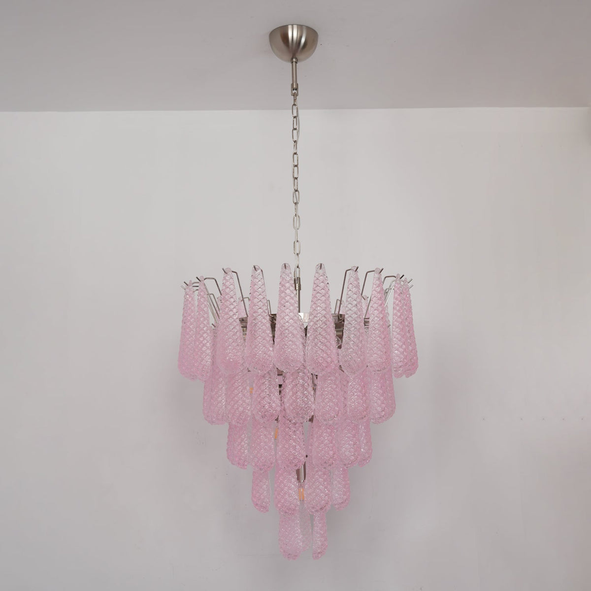 Veliena lampadario Gocce Rosa vetro Murano Motivo Diamante Cascata