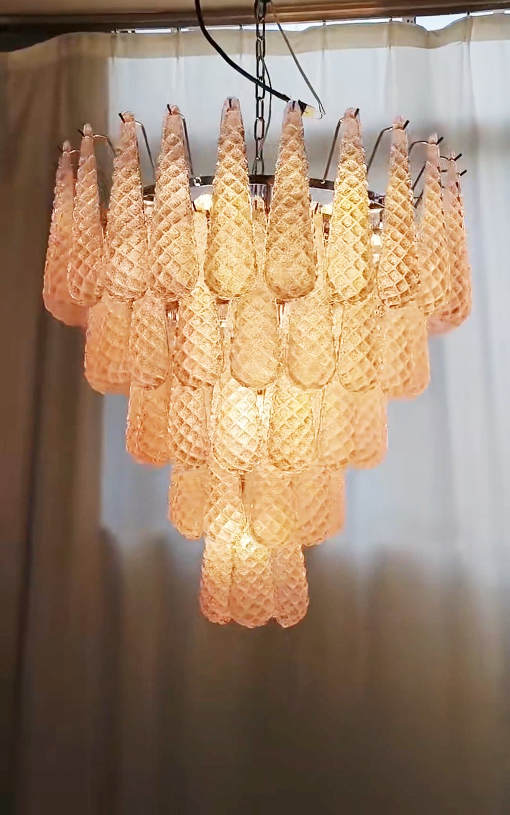 Veliena lampadario Gocce Rosa vetro Murano Motivo Diamante Cascata