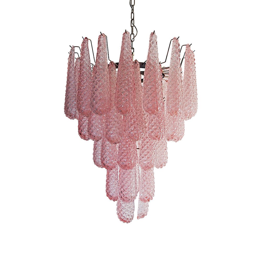 Veliena lampadario Gocce Rosa vetro Murano Motivo Diamante Cascata